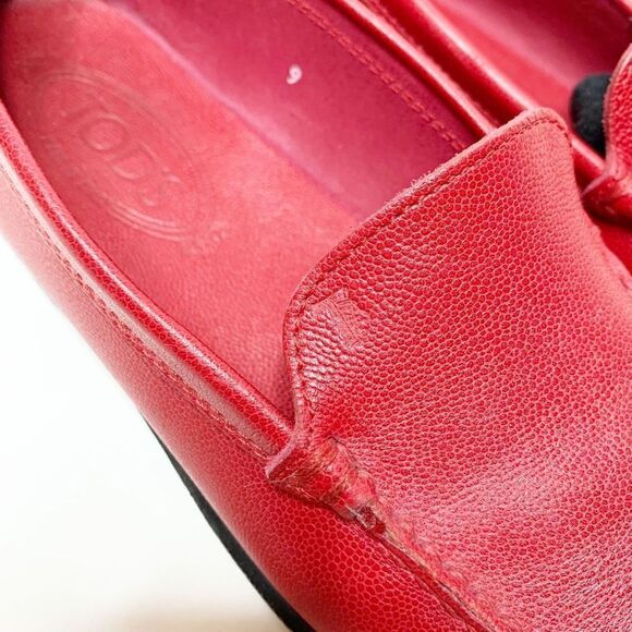 TOD’S Classic Red Pebbled Leather Driving Loafer Flat Shoes in Women’s US Size 9 - Picture 8 of 9